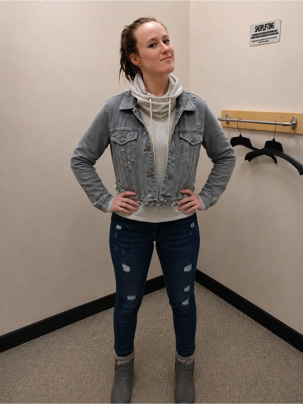 NWT Mustard Seed Cropped Gray Denim Jacket